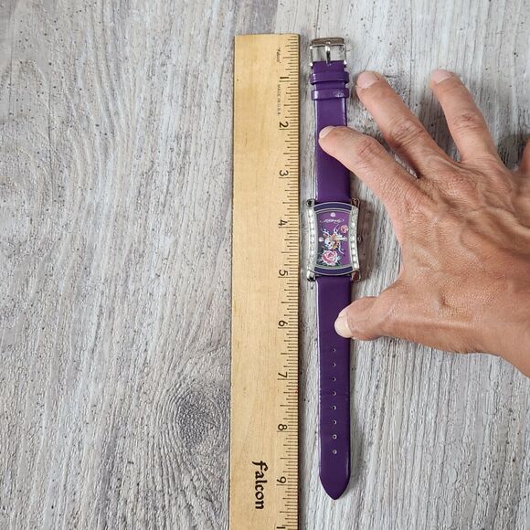 Ed Hardy Quartz Skull Butterfly Rose Leather Purple Watch Japanese Mvmt 3ATM HTF - Picture 9 of 16
